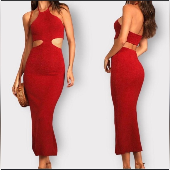 Lulu’s Lush for Life Red Cutout Halter Knit Midi Dress size small - Picture 13 of 14
